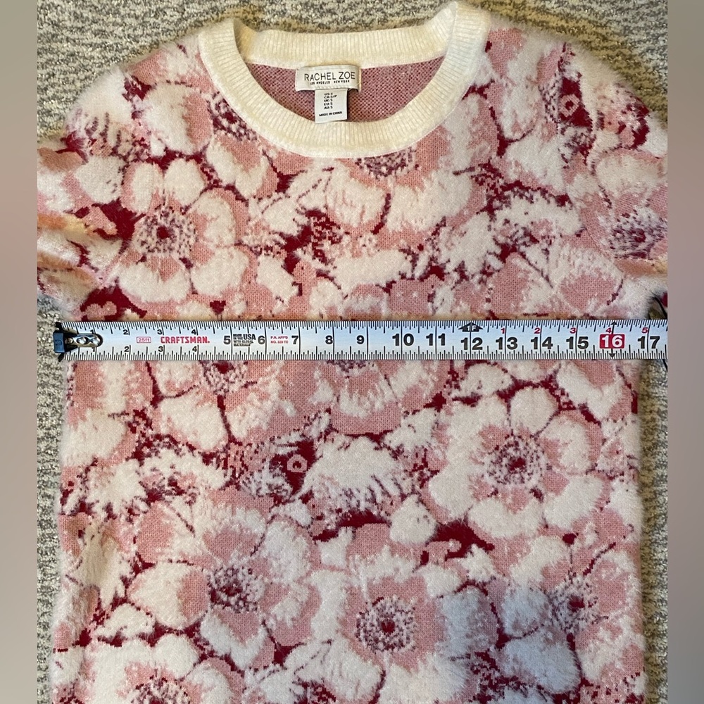 Rachel Zoe Pink and White Luxe Soft Floral Sweater NWT Women’s Small - Picture 6 of 7